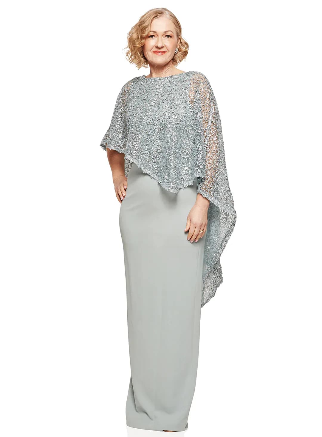 Mother of the bride in formal silver gown