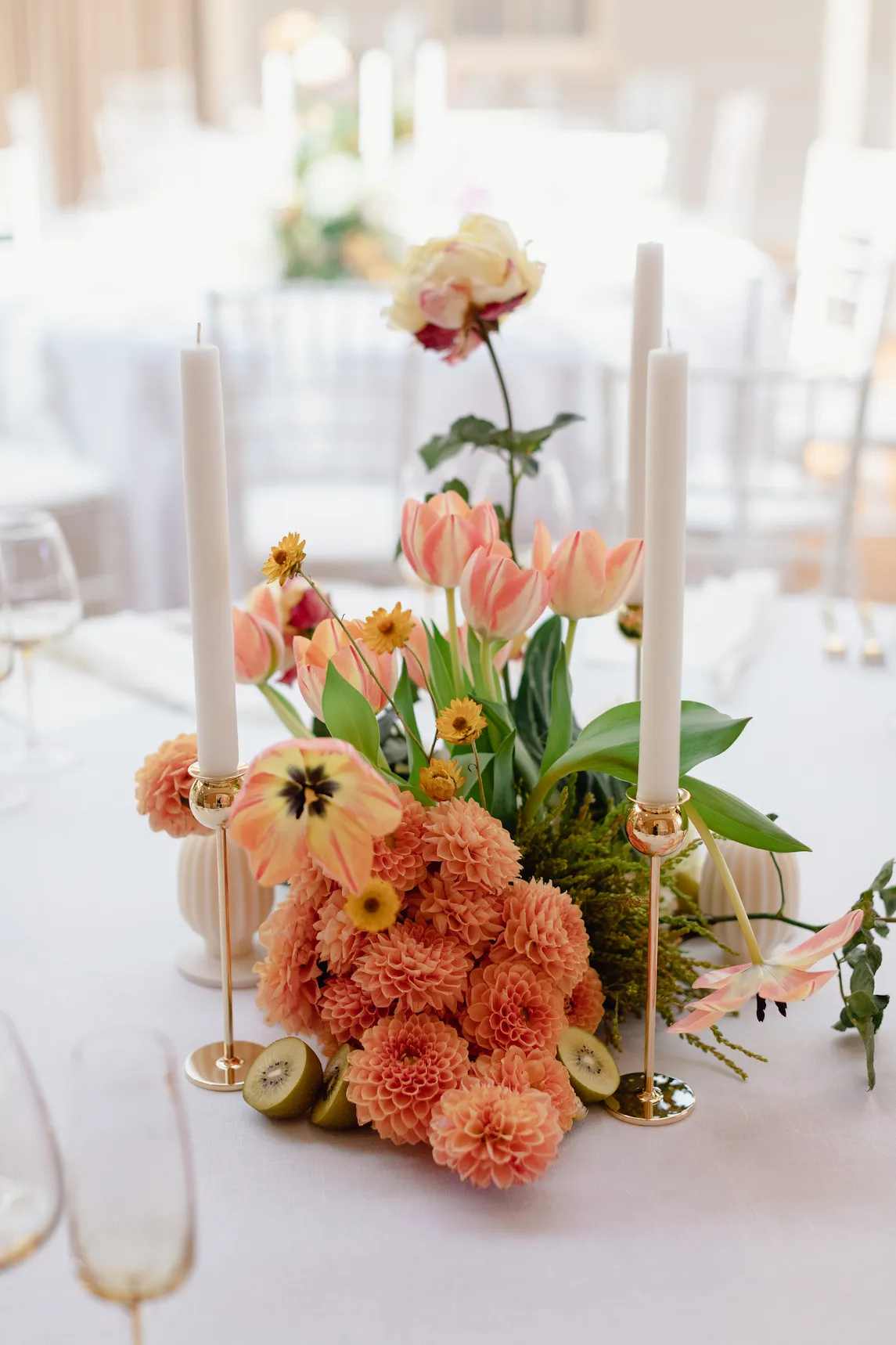 Wedding flowers on receiption tables