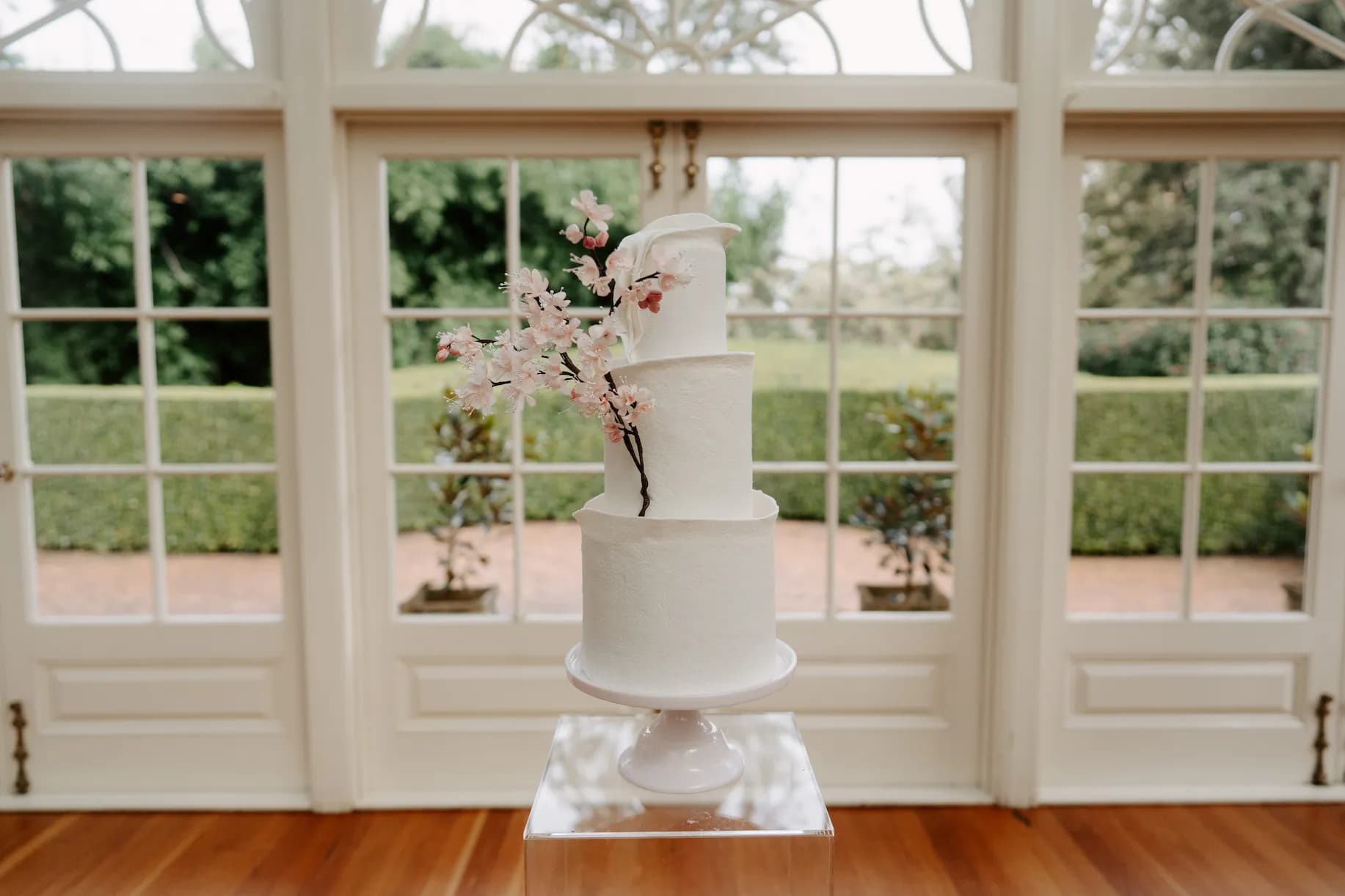 Wedding cake with cherry blossoms