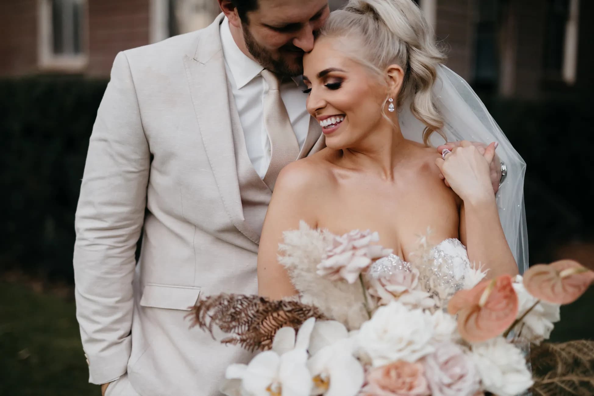 Bride and groom hugging