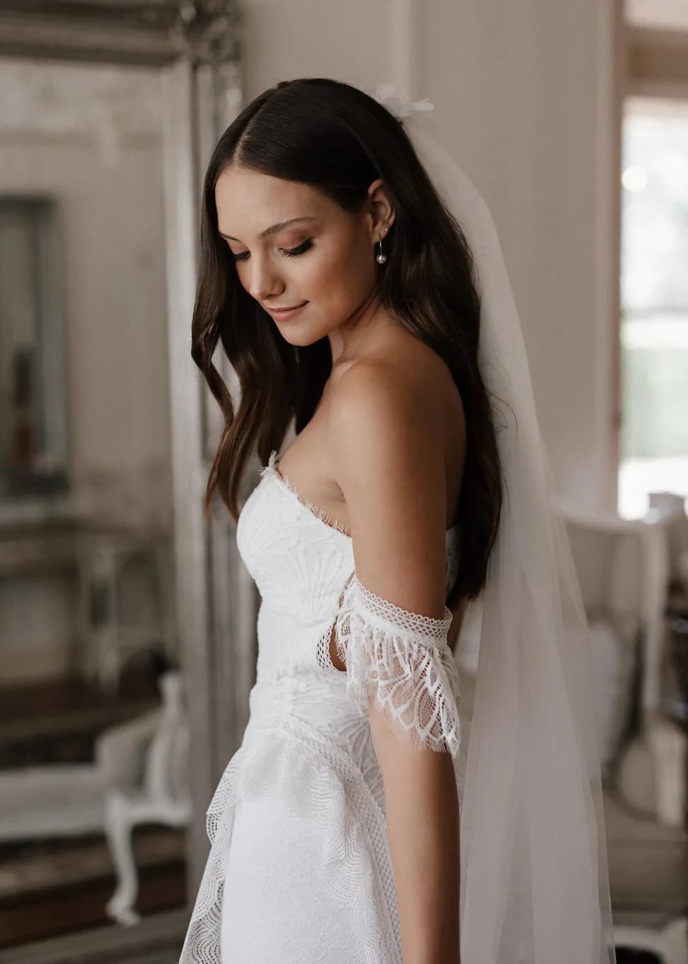 Bride wearing wedding dress