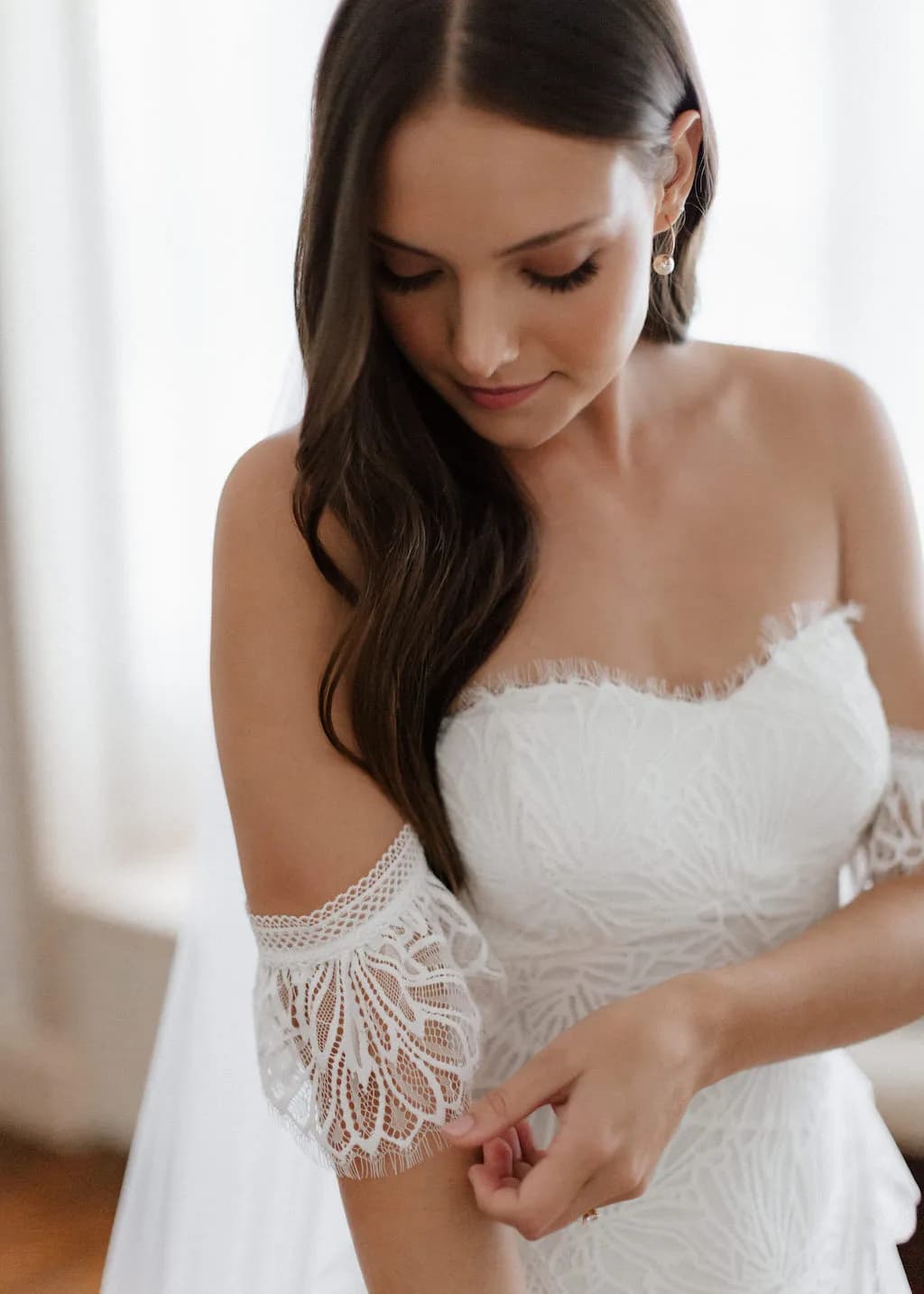 Bride wearing wedding dress