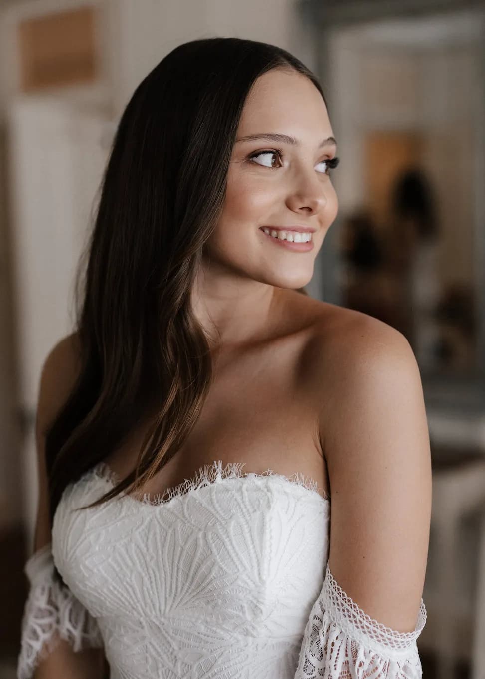 Bride wearing wedding dress