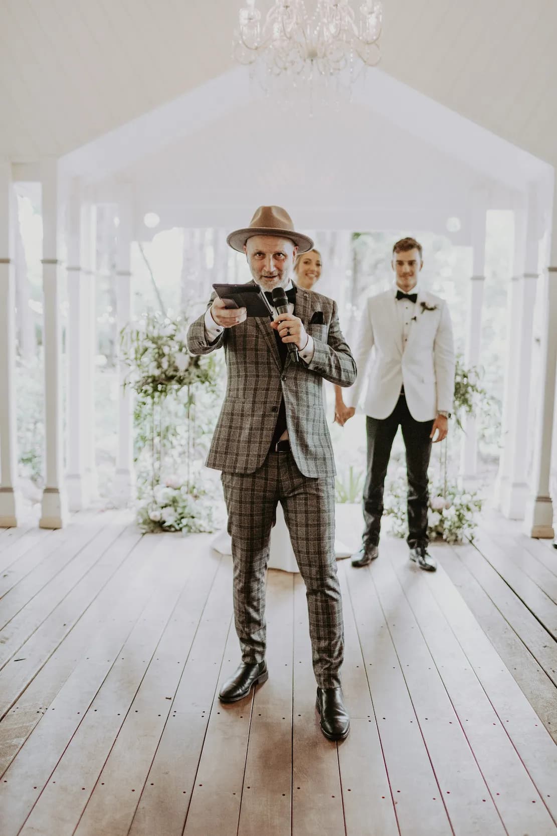 Celebrant officiating wedding ceremony