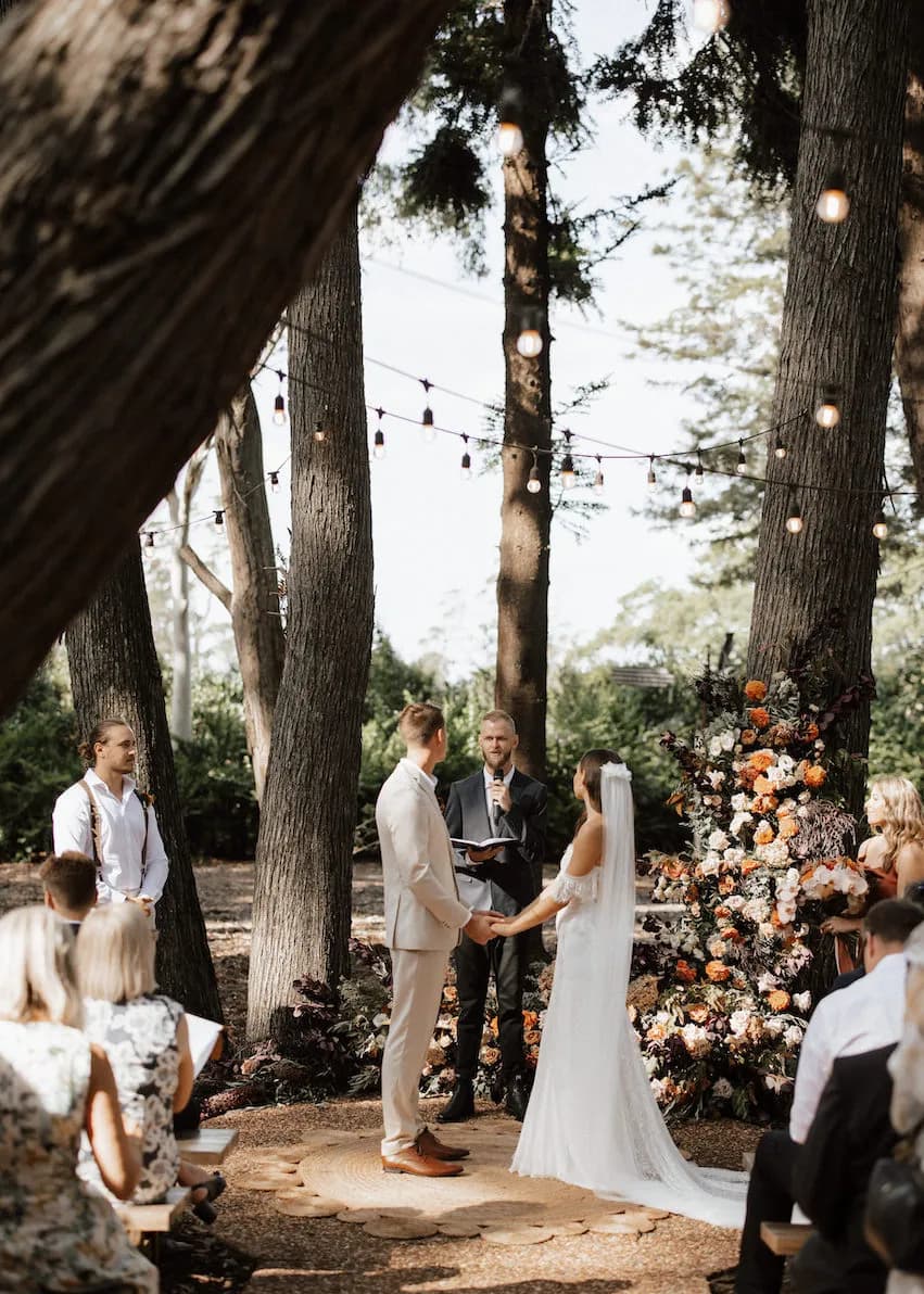 Bride and groom at outdoor wedding ceremony