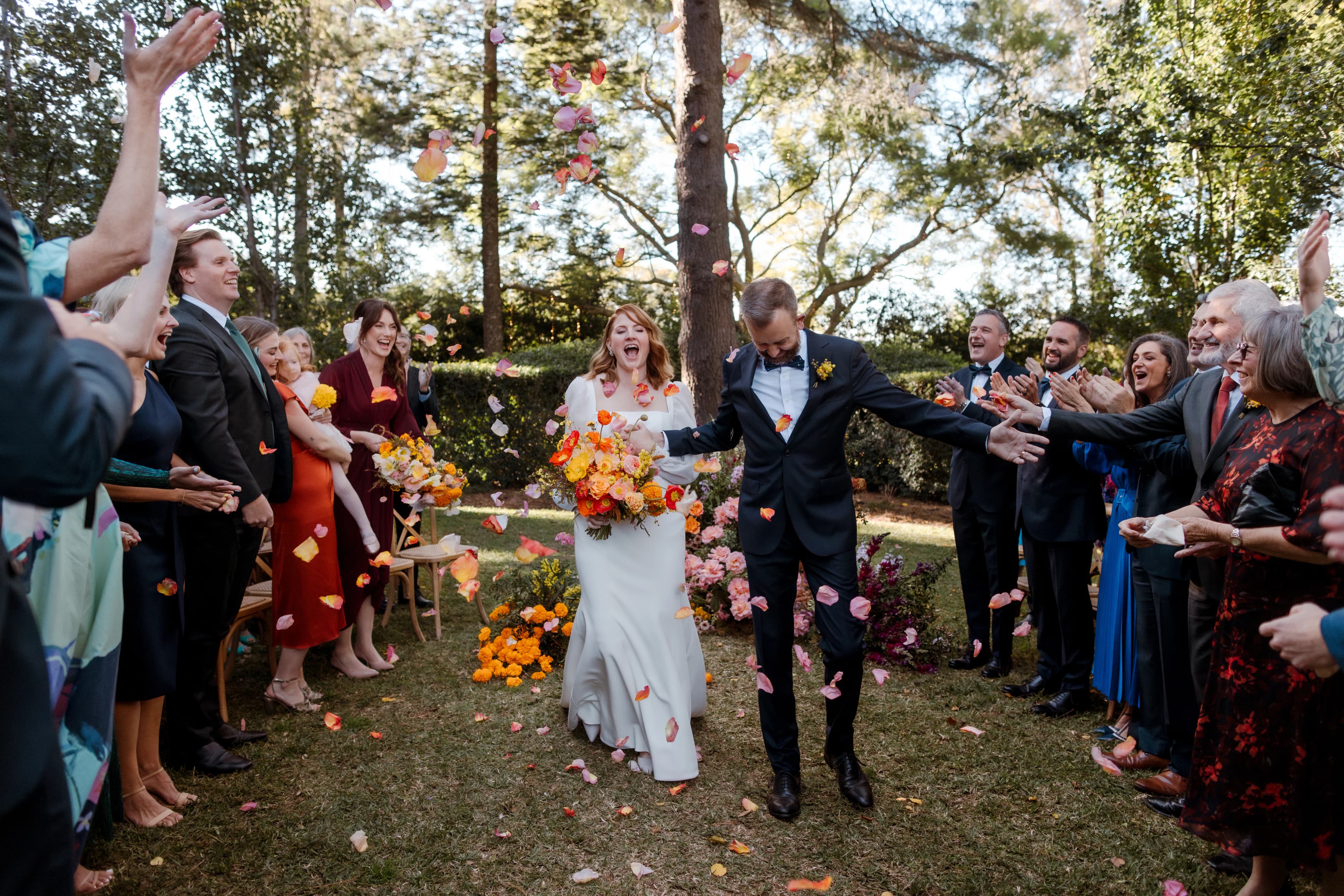 Bride and groom  walking down the aisle