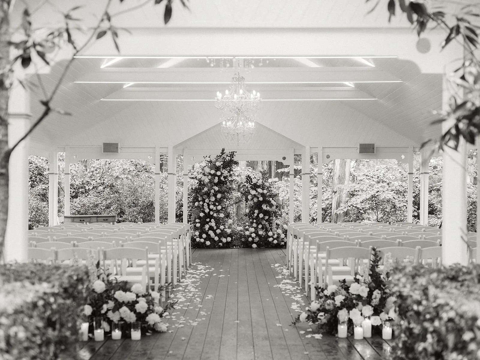 Wedding ceremony location with flowers