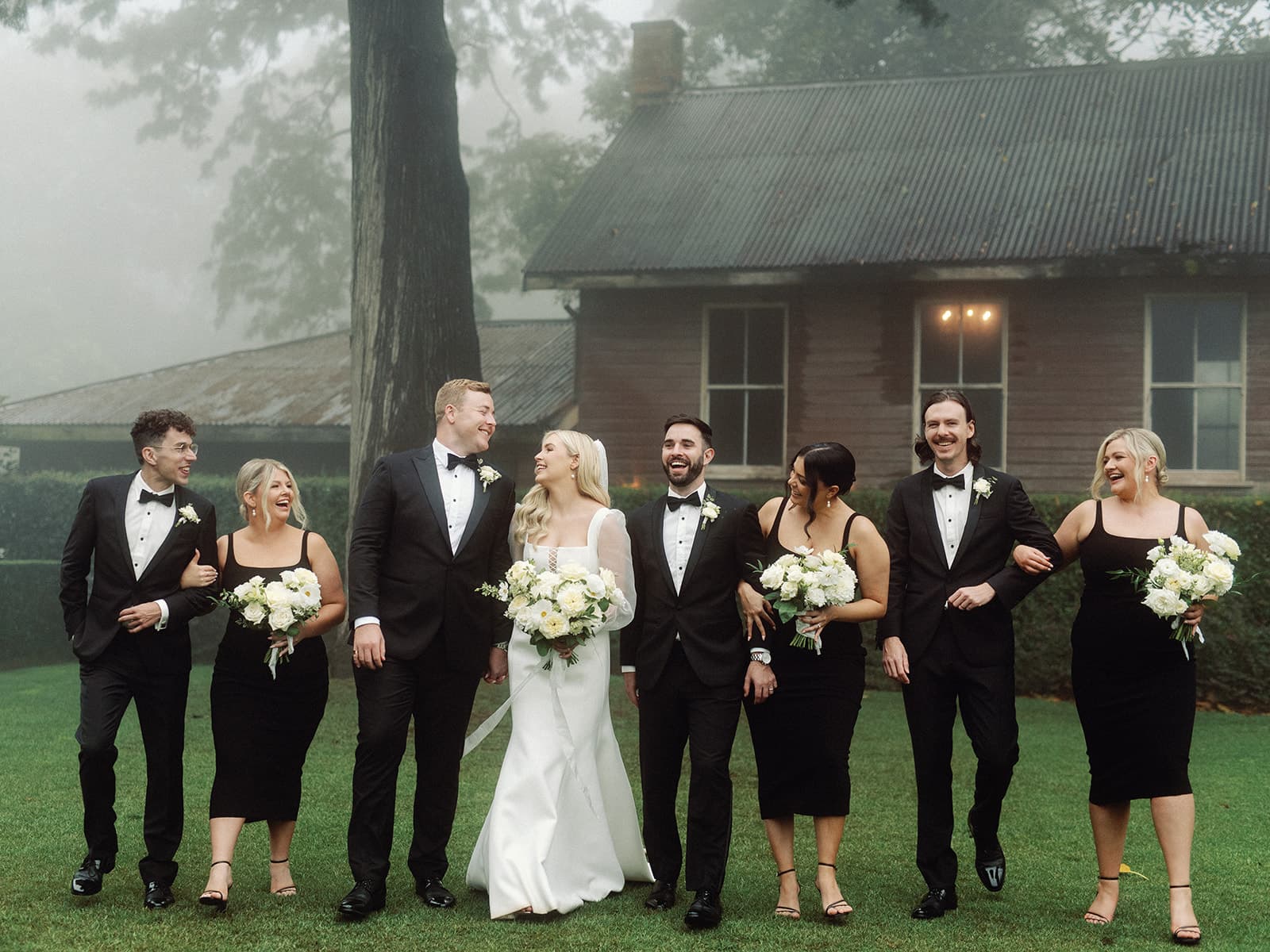 Wedding party walking together