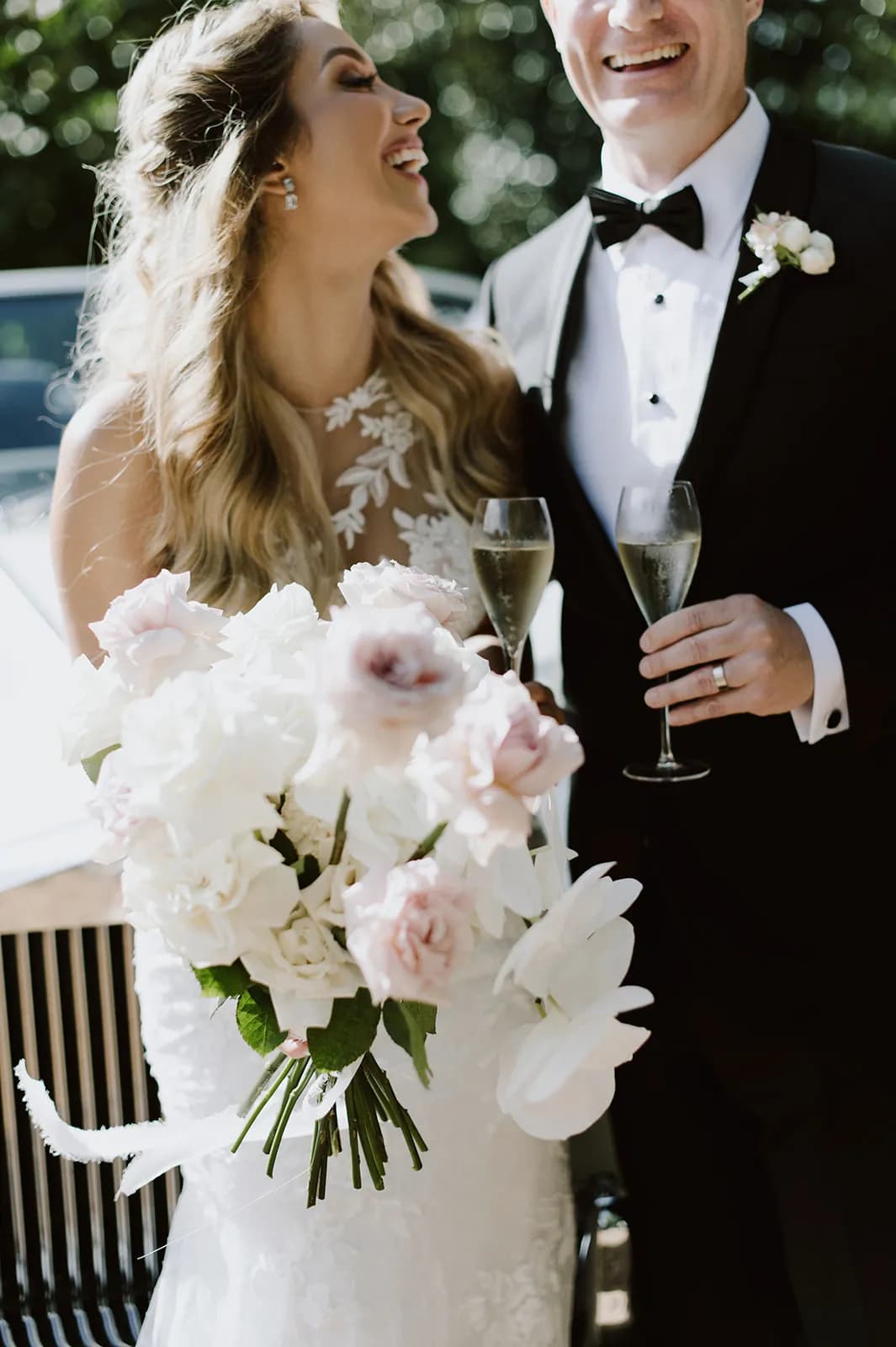 Bride and groom laughing