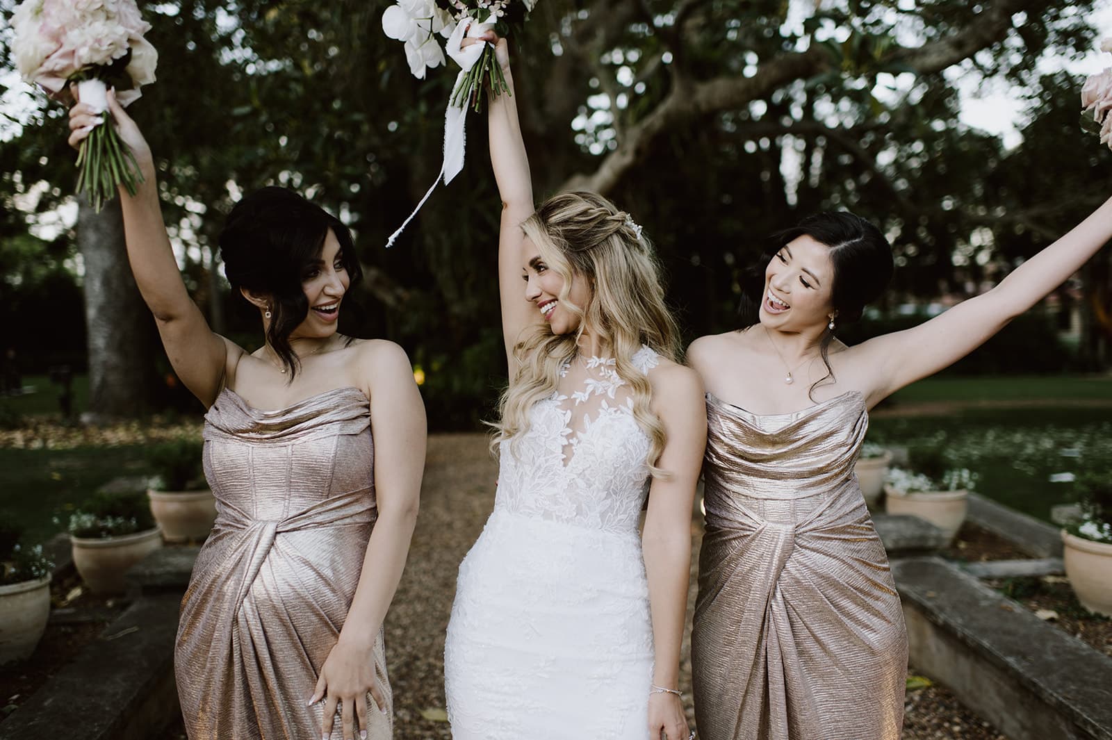 Bride and bridesmaids celebrating