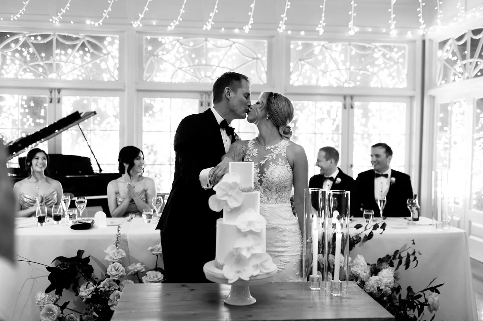 Bride and groom cutting the cake