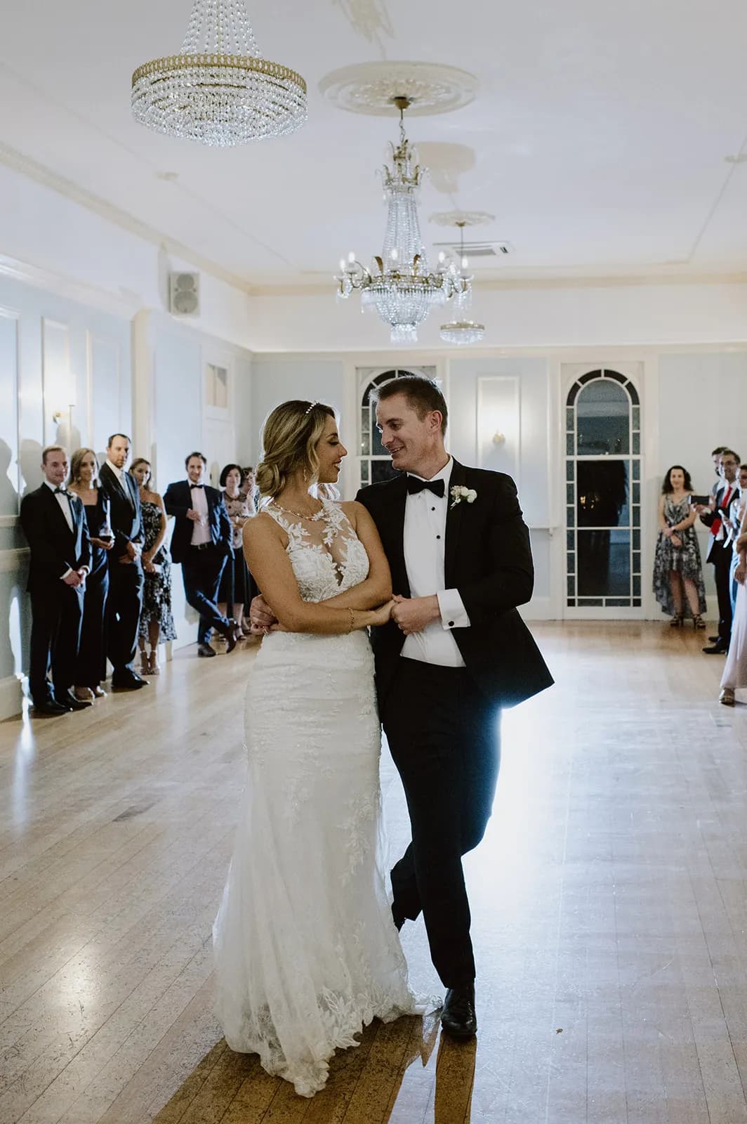 Bride and groom dancing