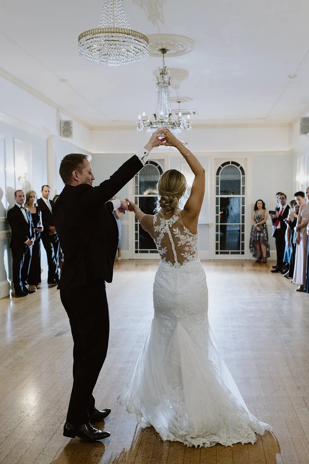 Bride and groom dancing