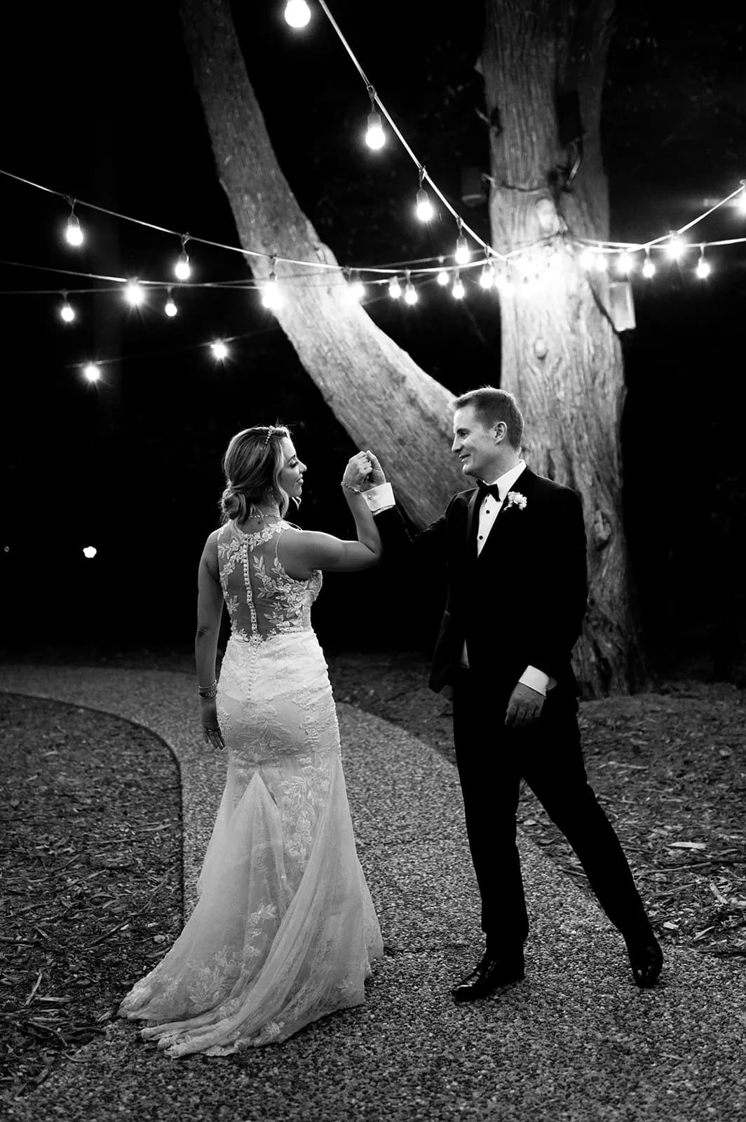 Bride and groom dancing