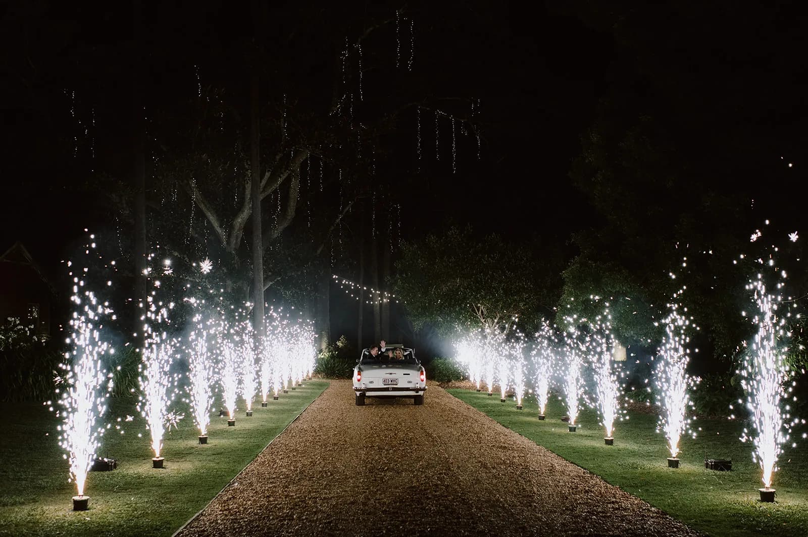 Driveway lined with fireworks