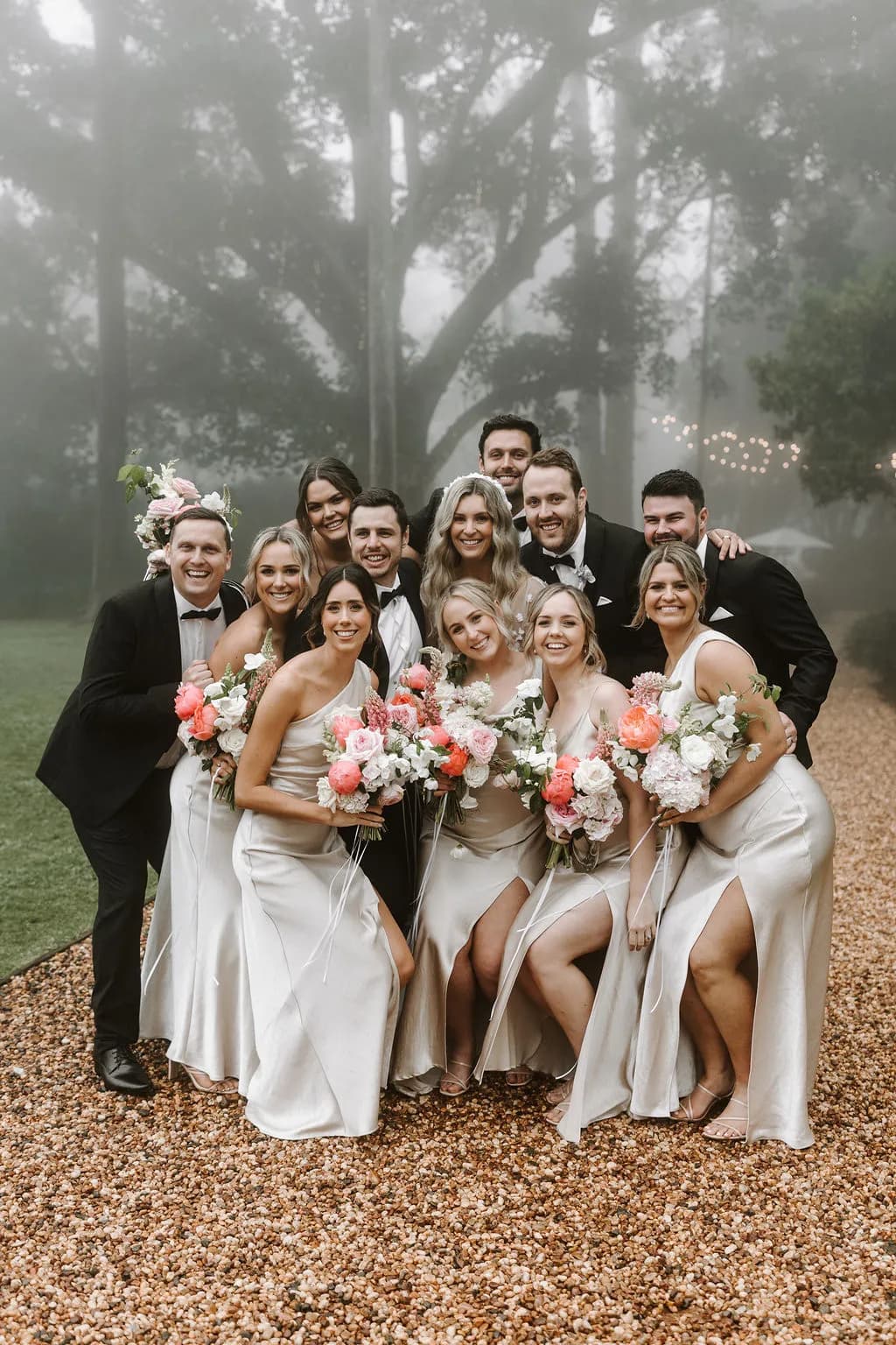 Wedding party with bride and groom