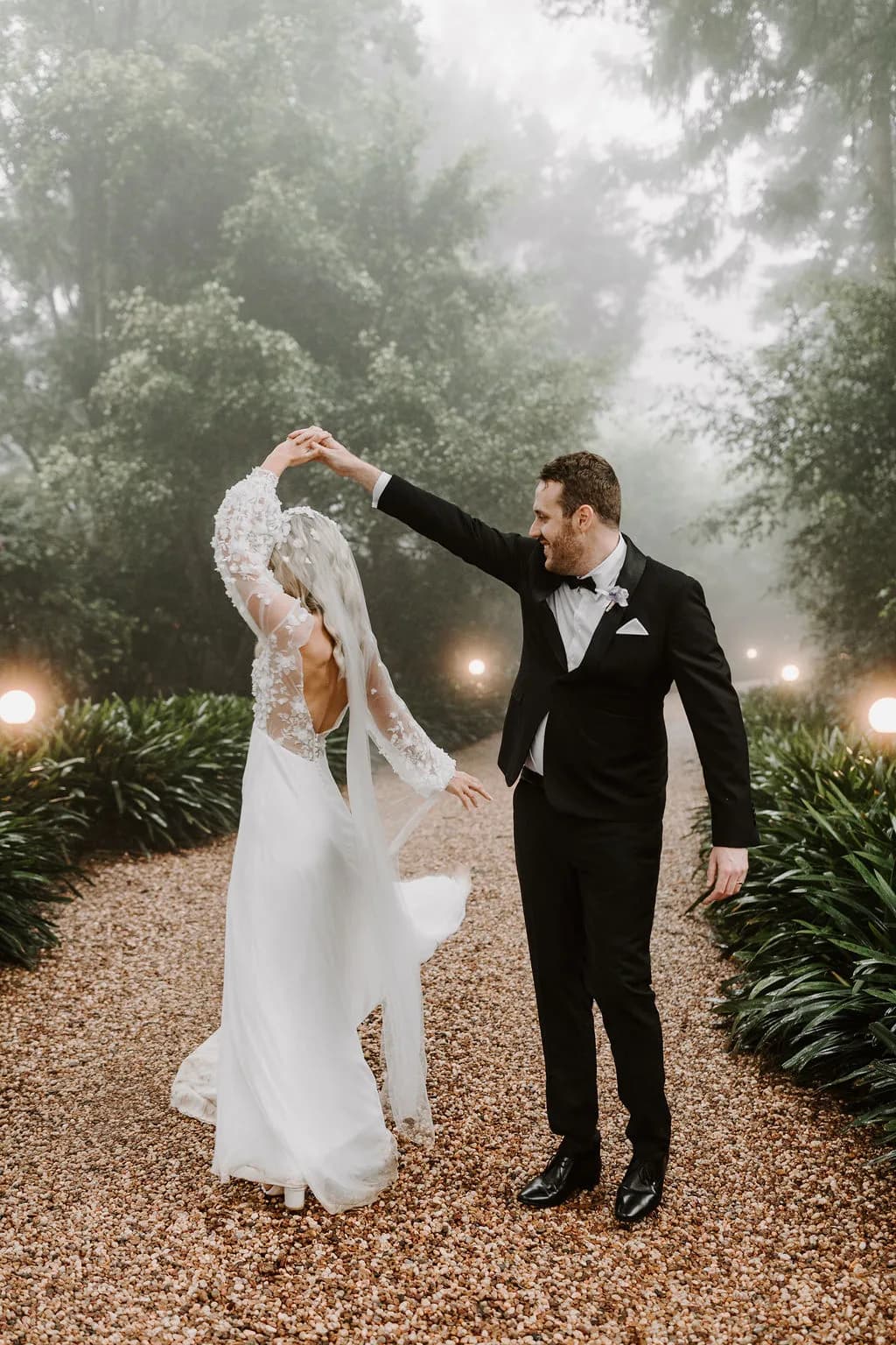 Bride and groom dancing