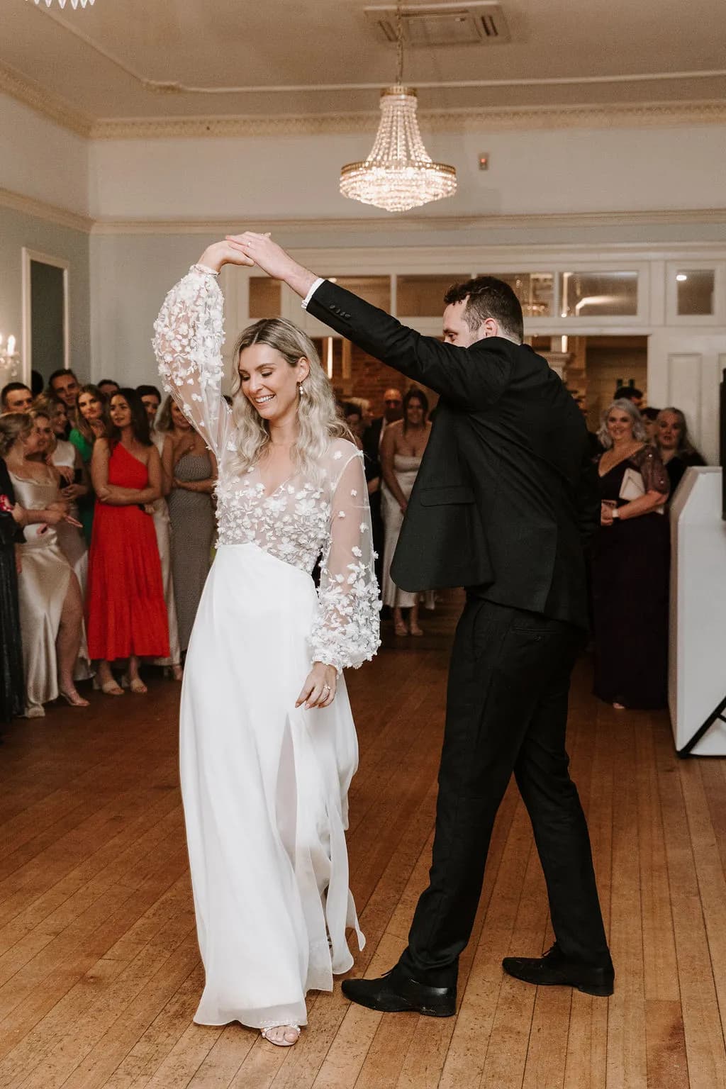 Bride and groom dancing