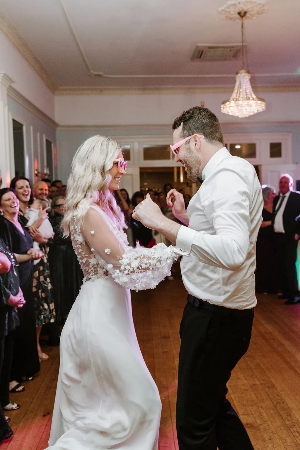 Bride and groom dancing