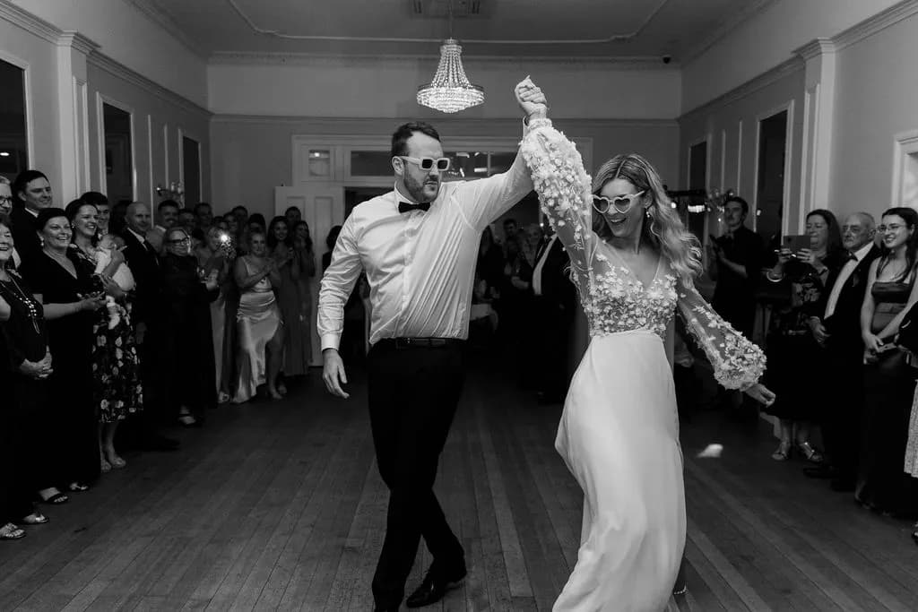 Bride and groom dancing