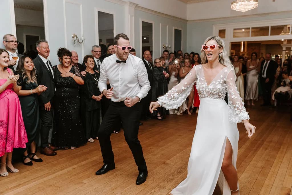 Bride and groom dancing