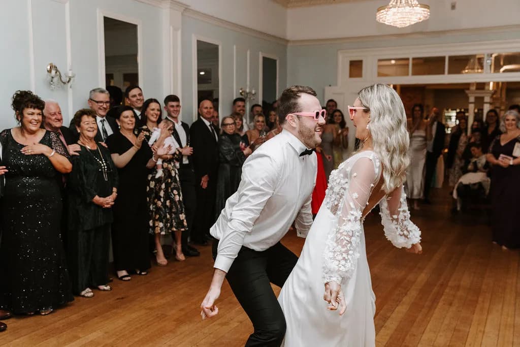 Bride and groom dancing