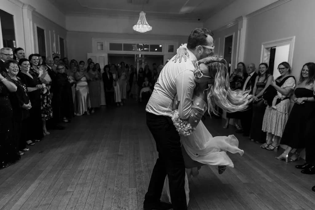 Bride and groom dancing