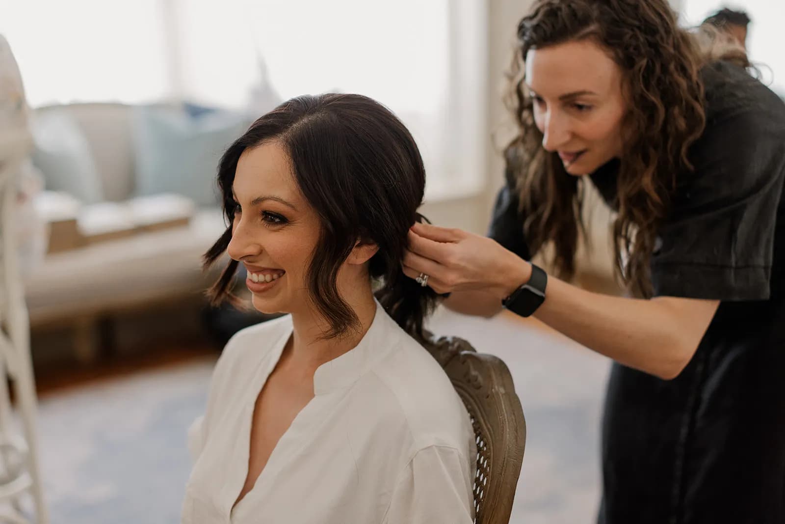 Bride getting her hair done