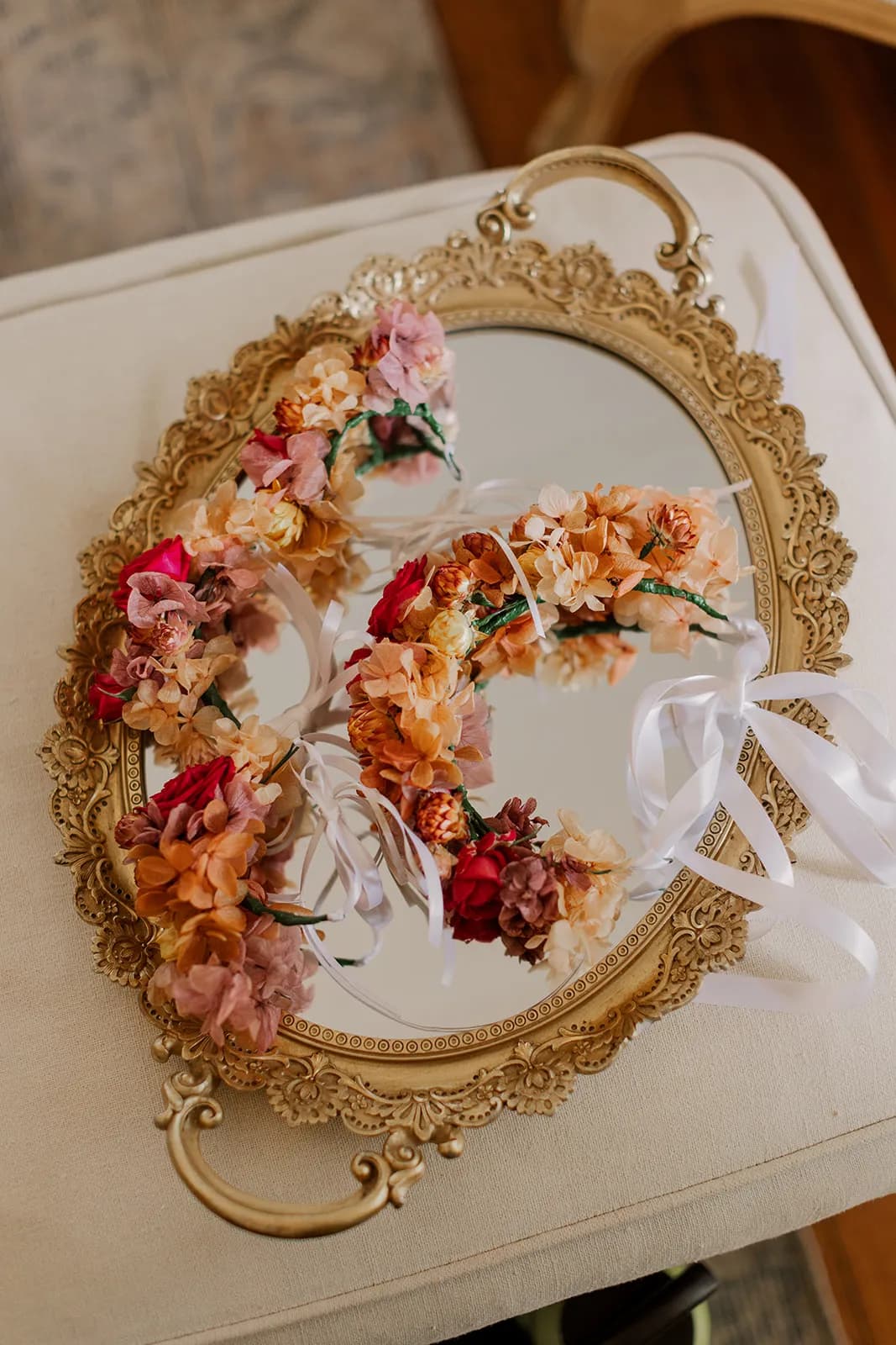 Wedding flowers on tray