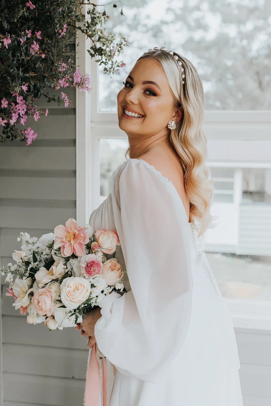 Bride holding bouquet