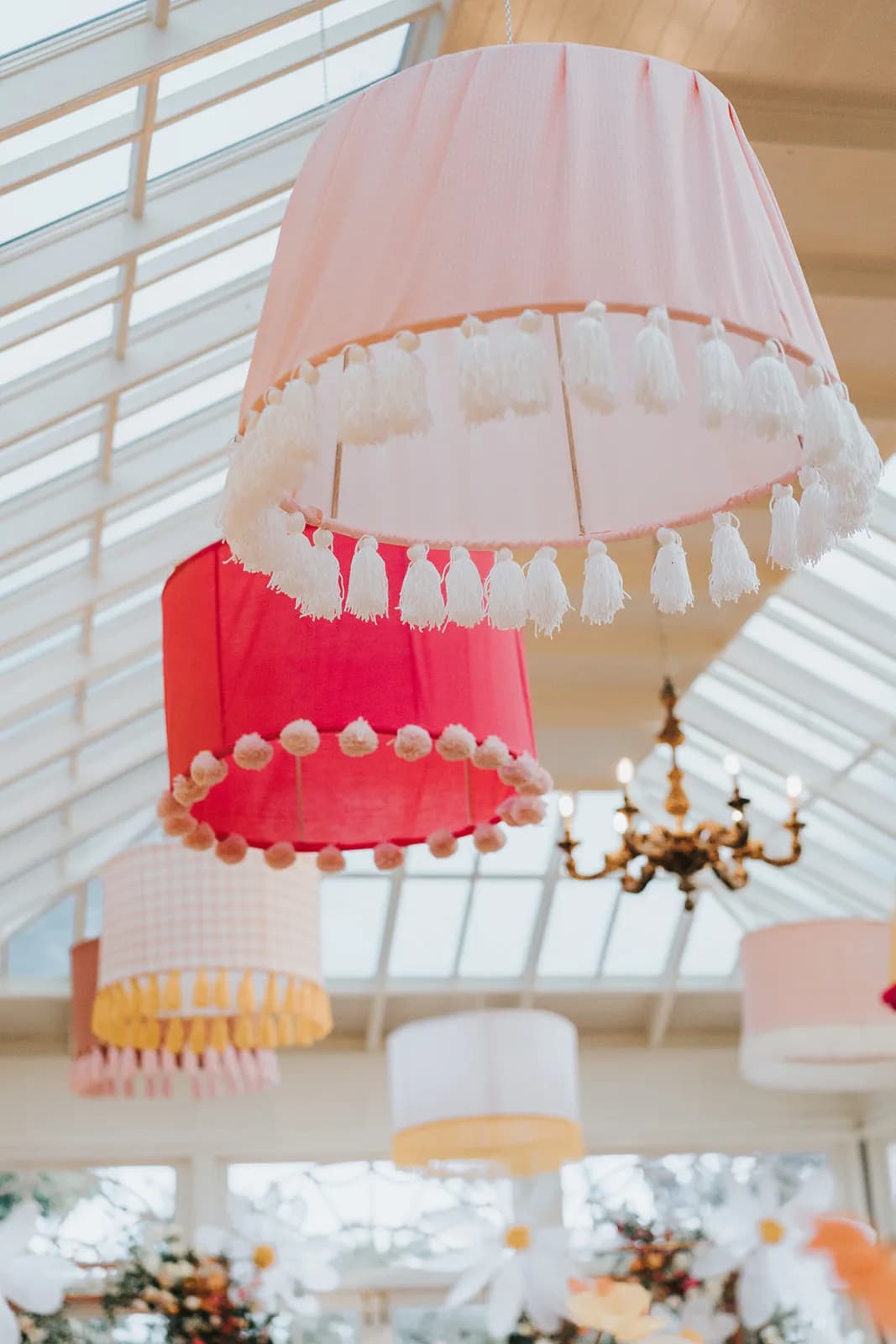 Colourful light shades in reception