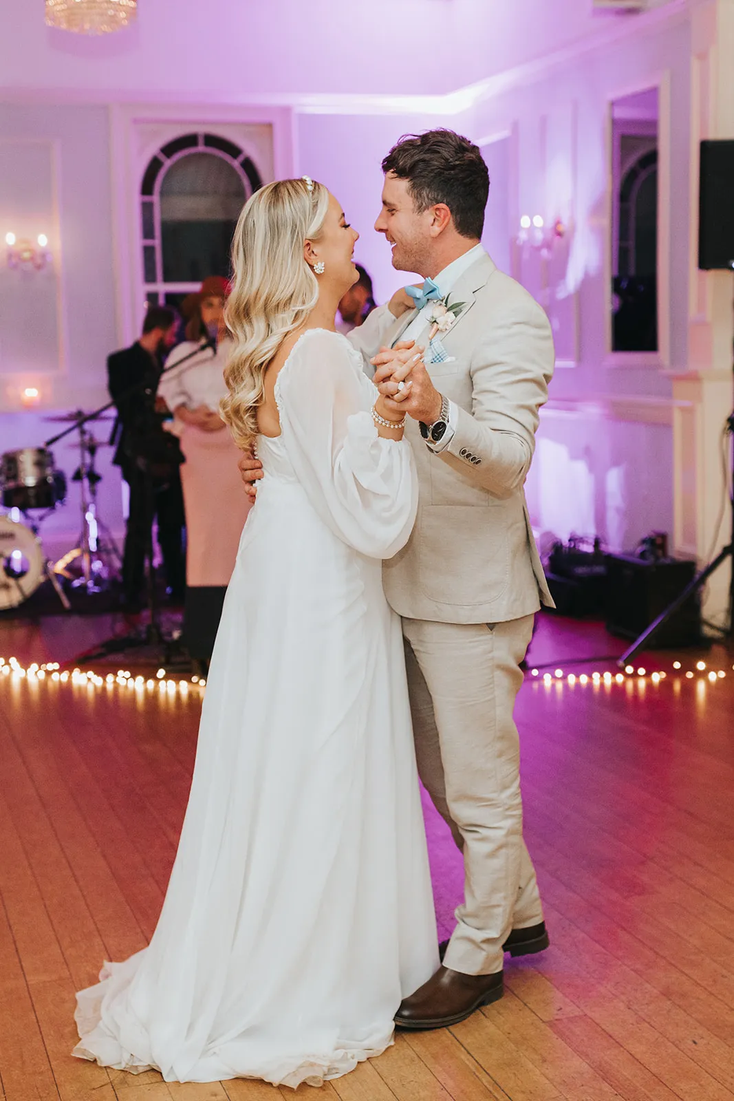 Bride and groom dancing