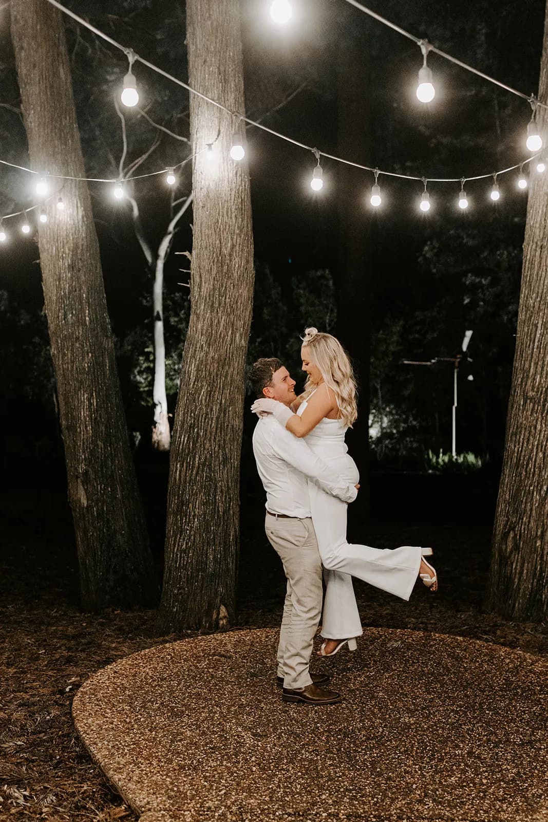 Bride and groom dancing