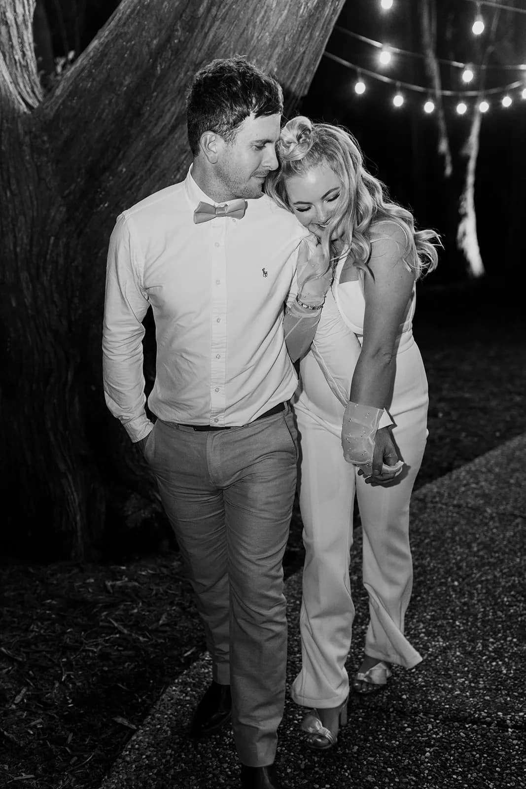 Bride and groom hugging