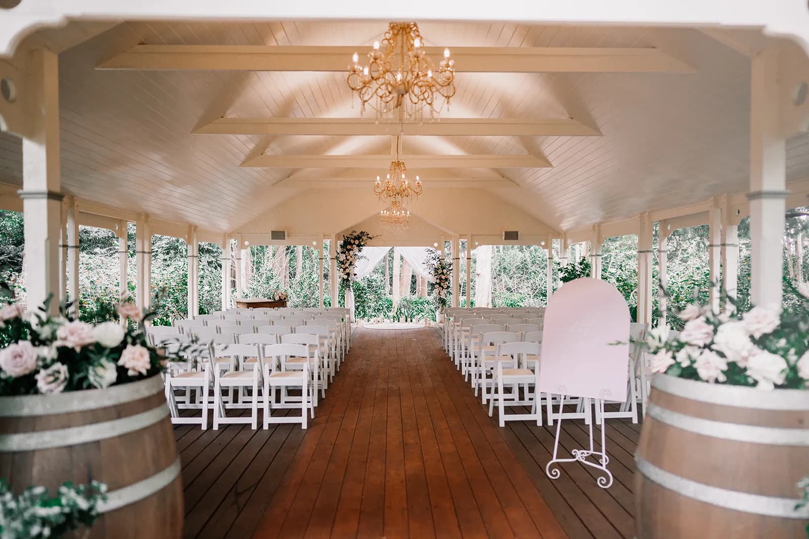 Wedding ceremony set with white roses