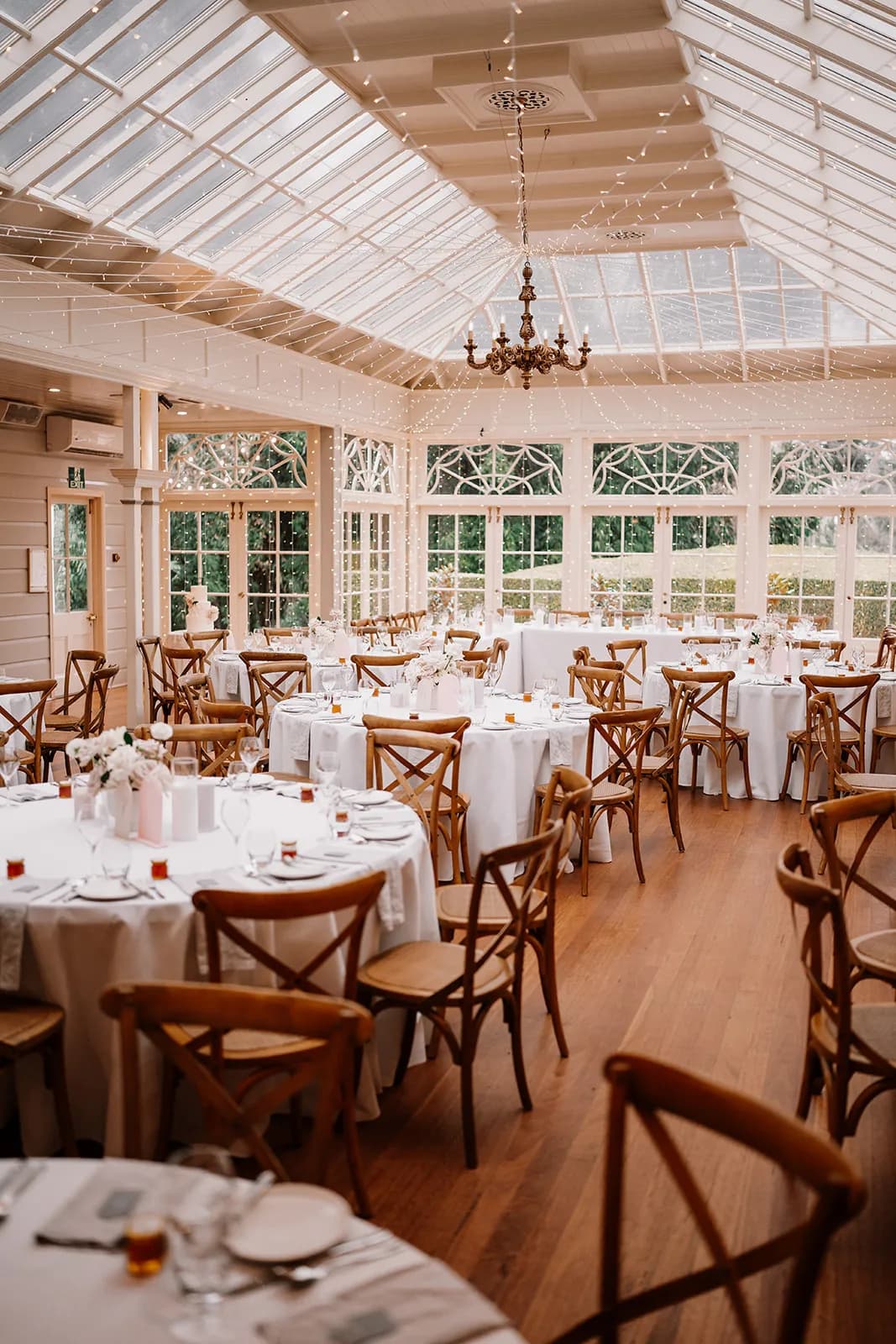 Wedding reception setting with fairylights