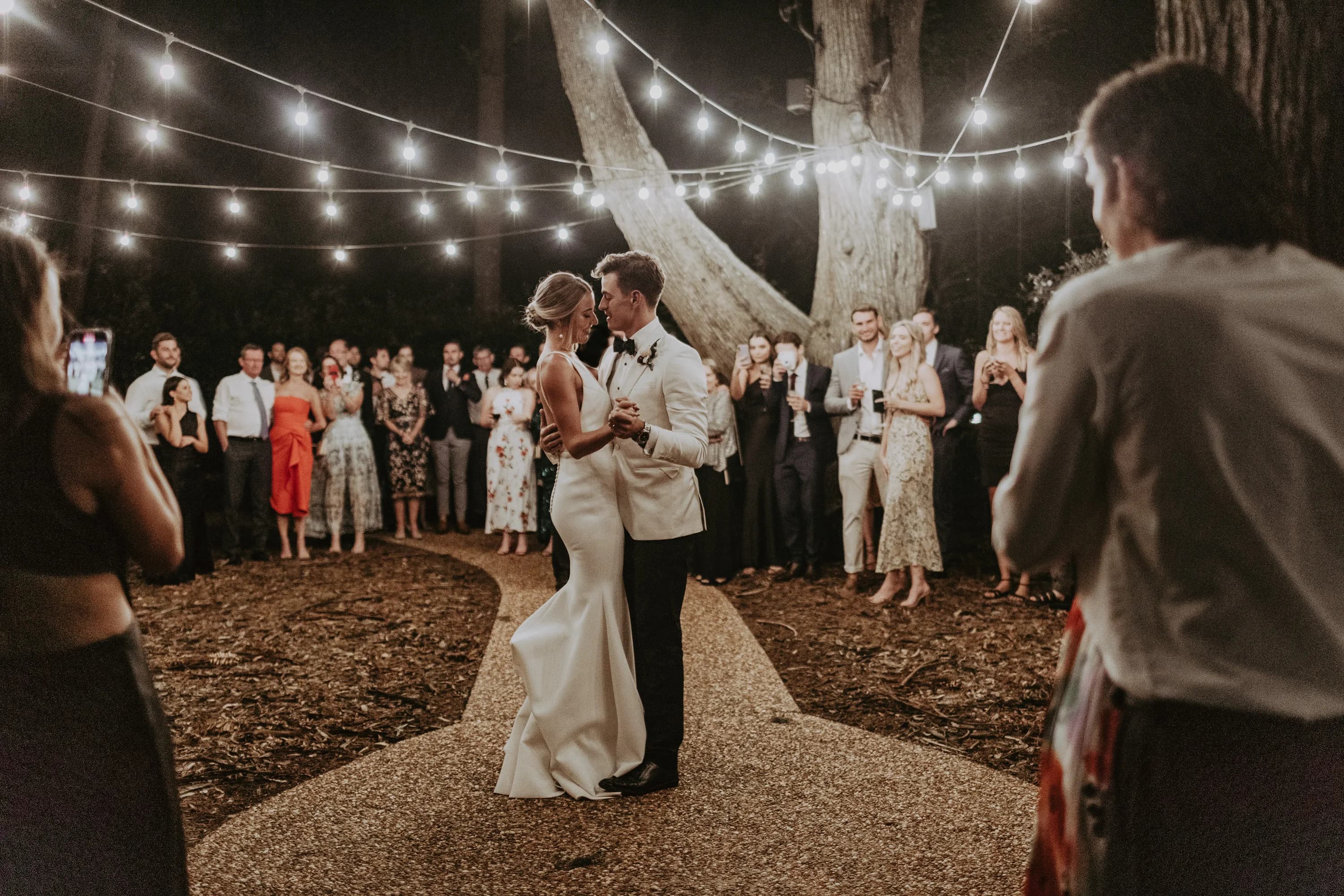 Bride and groom dancing