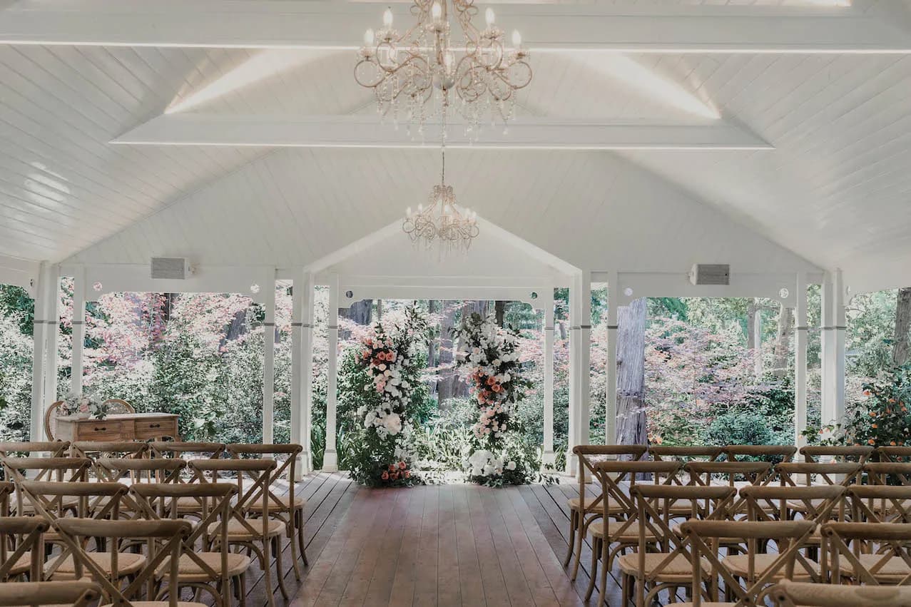 Wedding ceremony held in pavilion