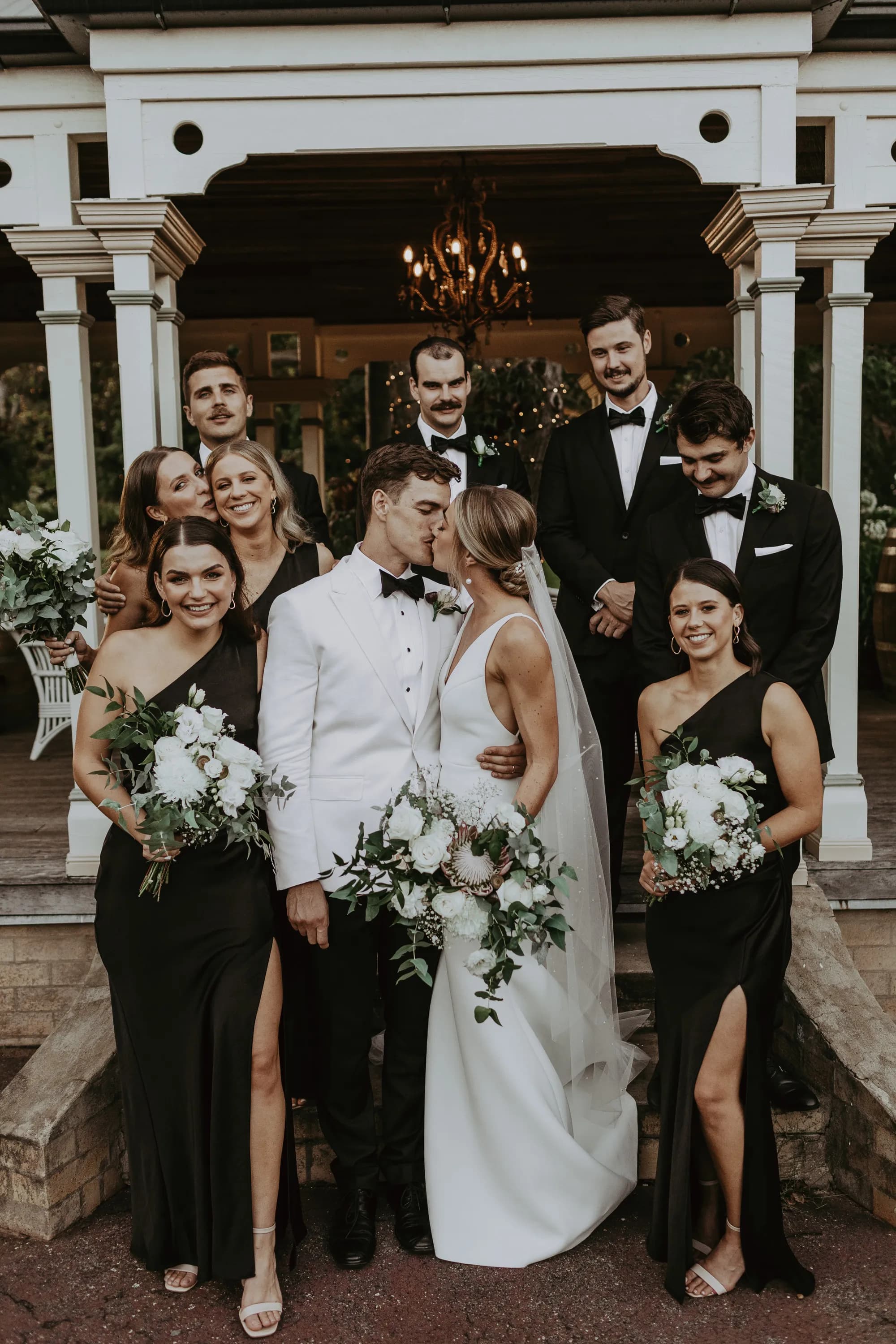 Bride and groom with wedding party