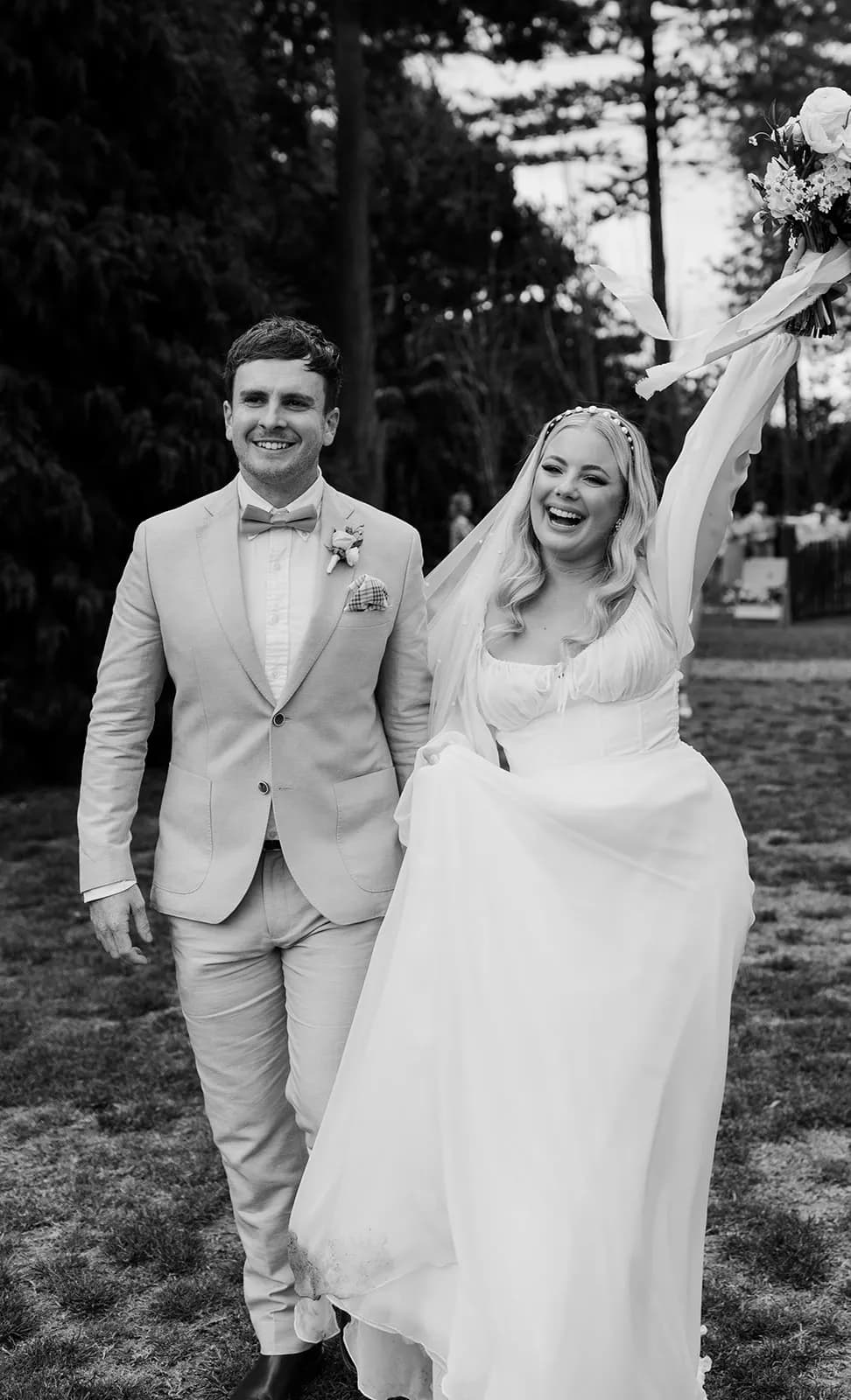 Bride and groom celebrating being married